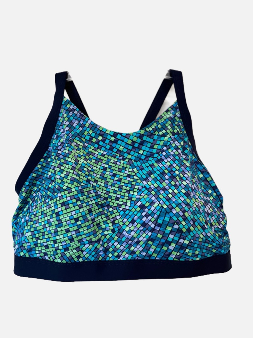 Lands' End Women’s Swimsuit Athletic Bikini Top Mosaic High-Neck Swim Top 22W